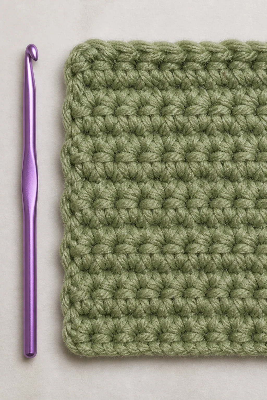 5 mm crochet hook beside a swatch texture