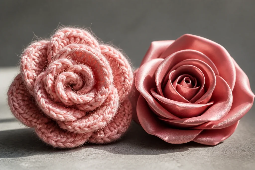 Crochet Rose vs Fabric Rose