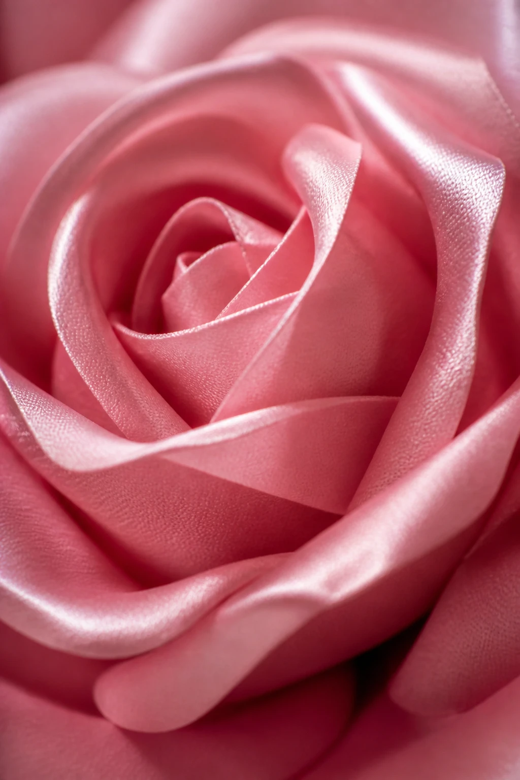 Macro shot of fabric rose satin petals in soft light