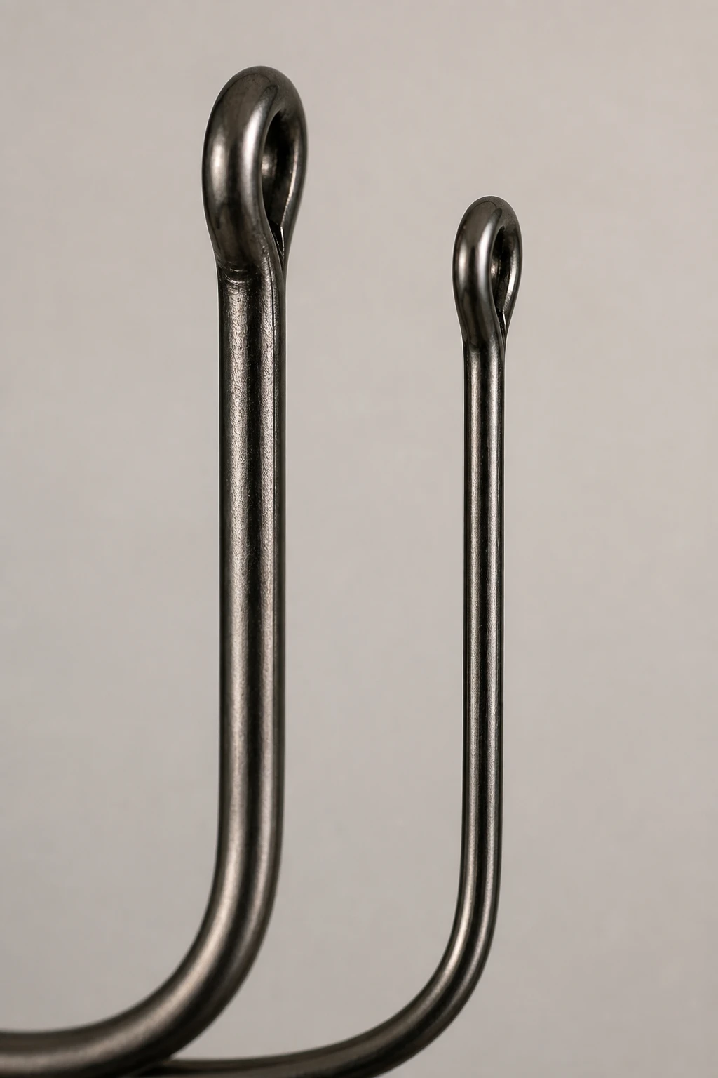 Focused image of size G vs J label on hook shaft