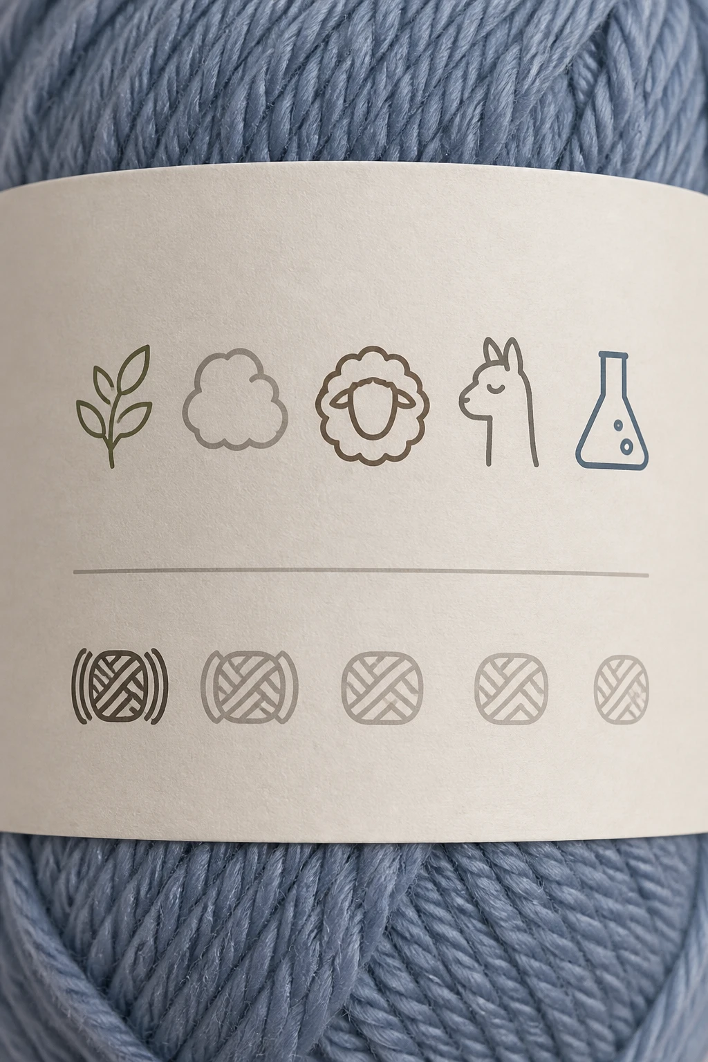 closeup of a yarn label showing fiber content and weight
