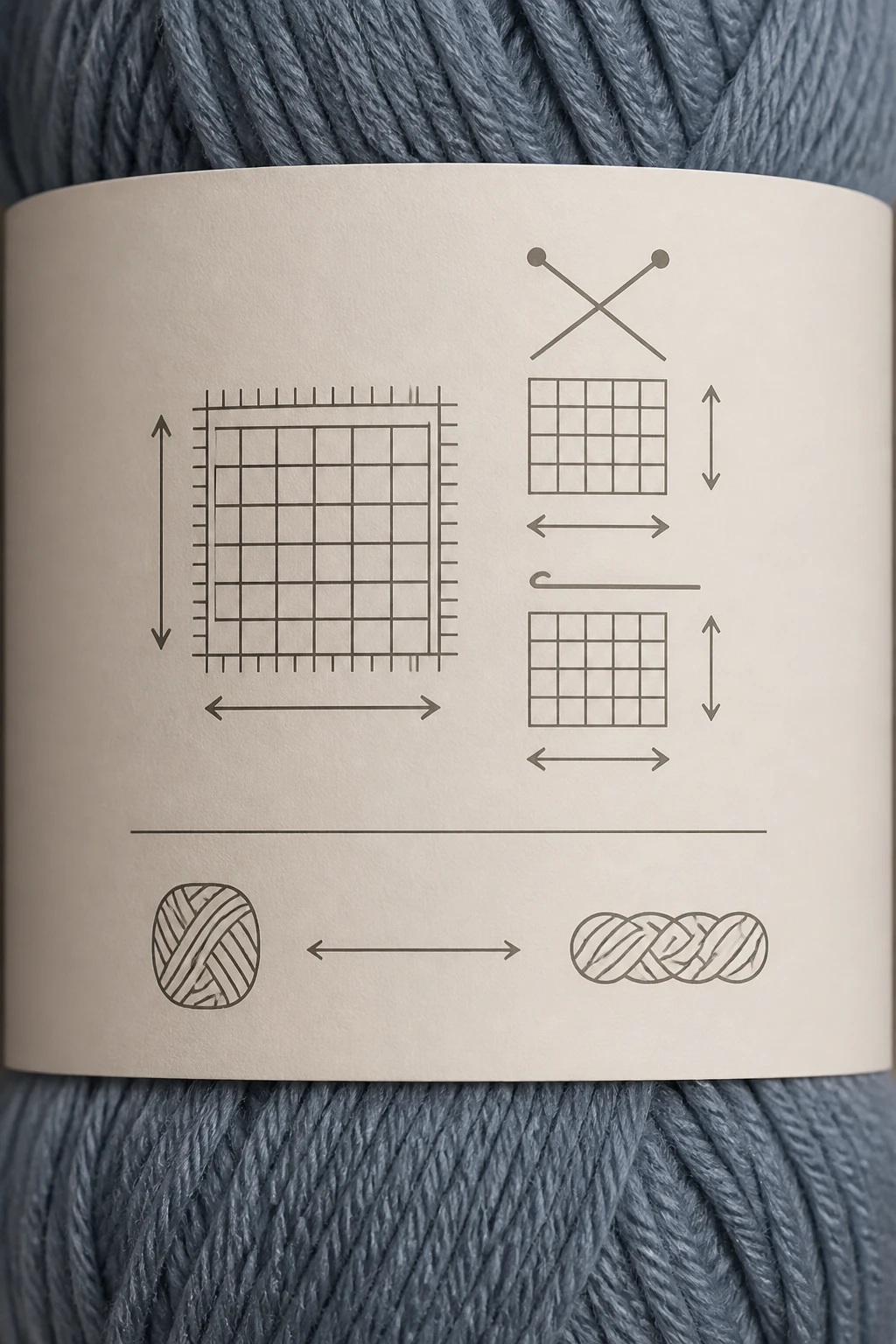 closeup of a skein label with gauge and yardage numbers