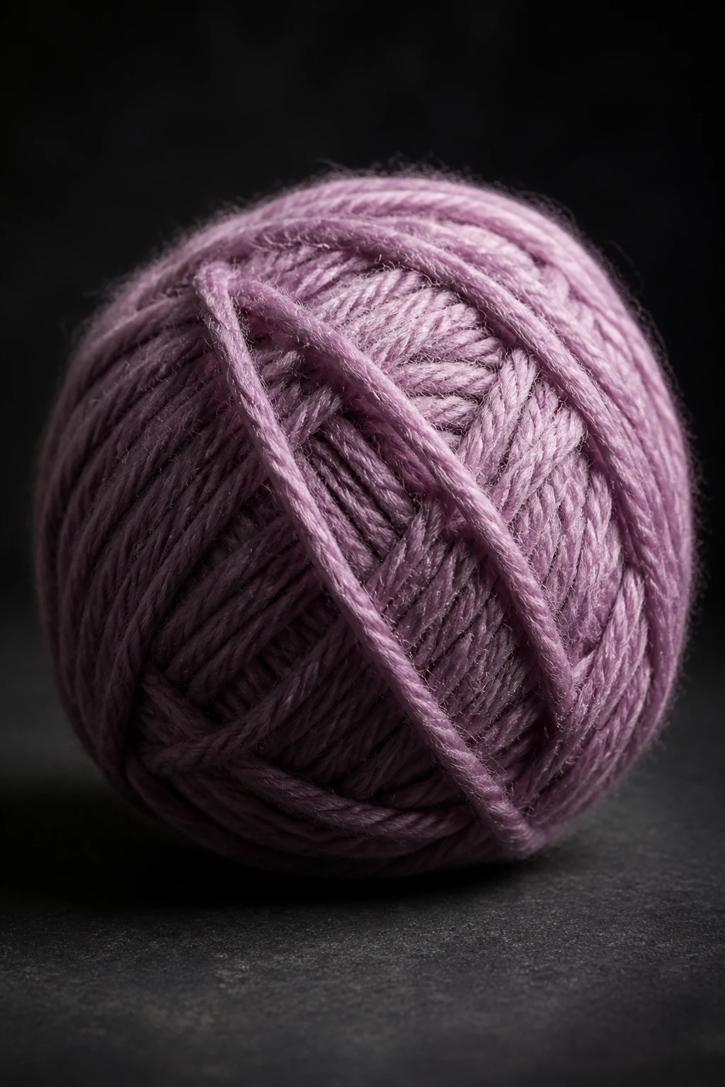 Tight portrait of a single bulky yarn ball with texture spotlight