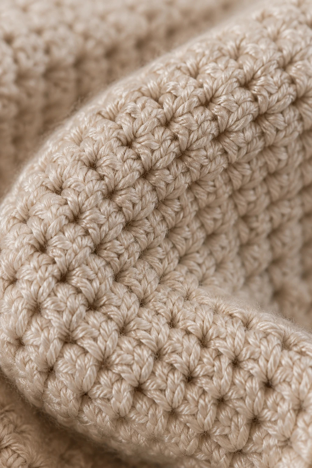 Closeup of a single crochet stitch detail on luxurious-looking scarf texture