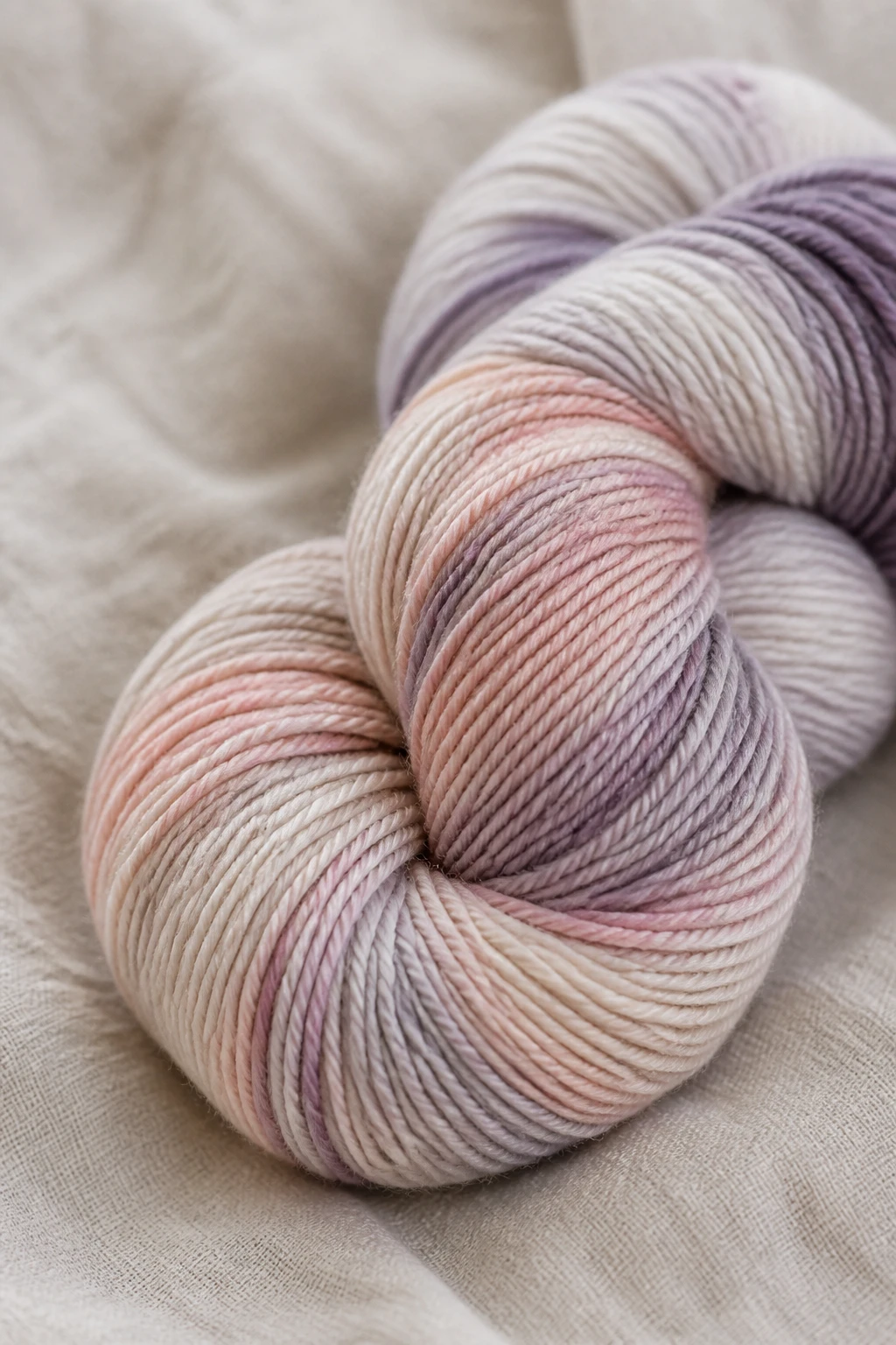 Closeup of soft acrylic-blend yarn skein labeled 