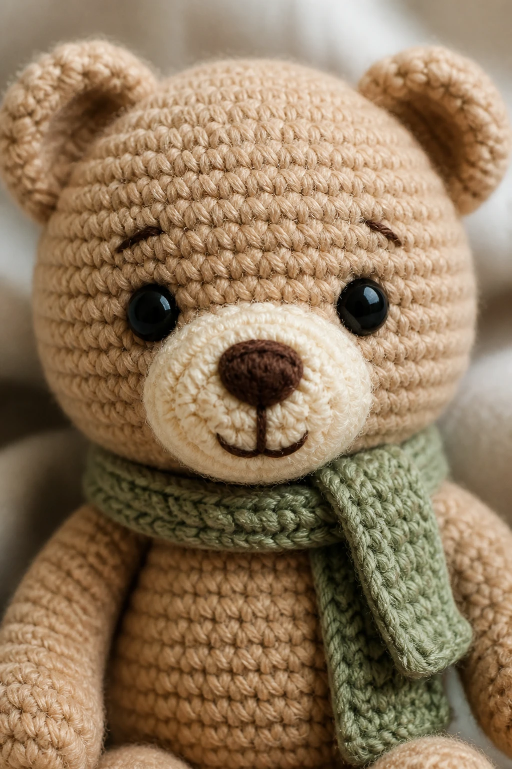 closeup of amigurumi-style SC crochet toy with clear stitches and texture