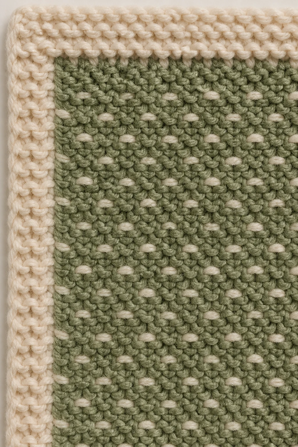 Closeup of a single garter-stitch edge showing color dominance contrast on one square