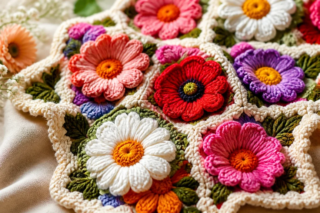 10 Floral Granny Squares for Blankets